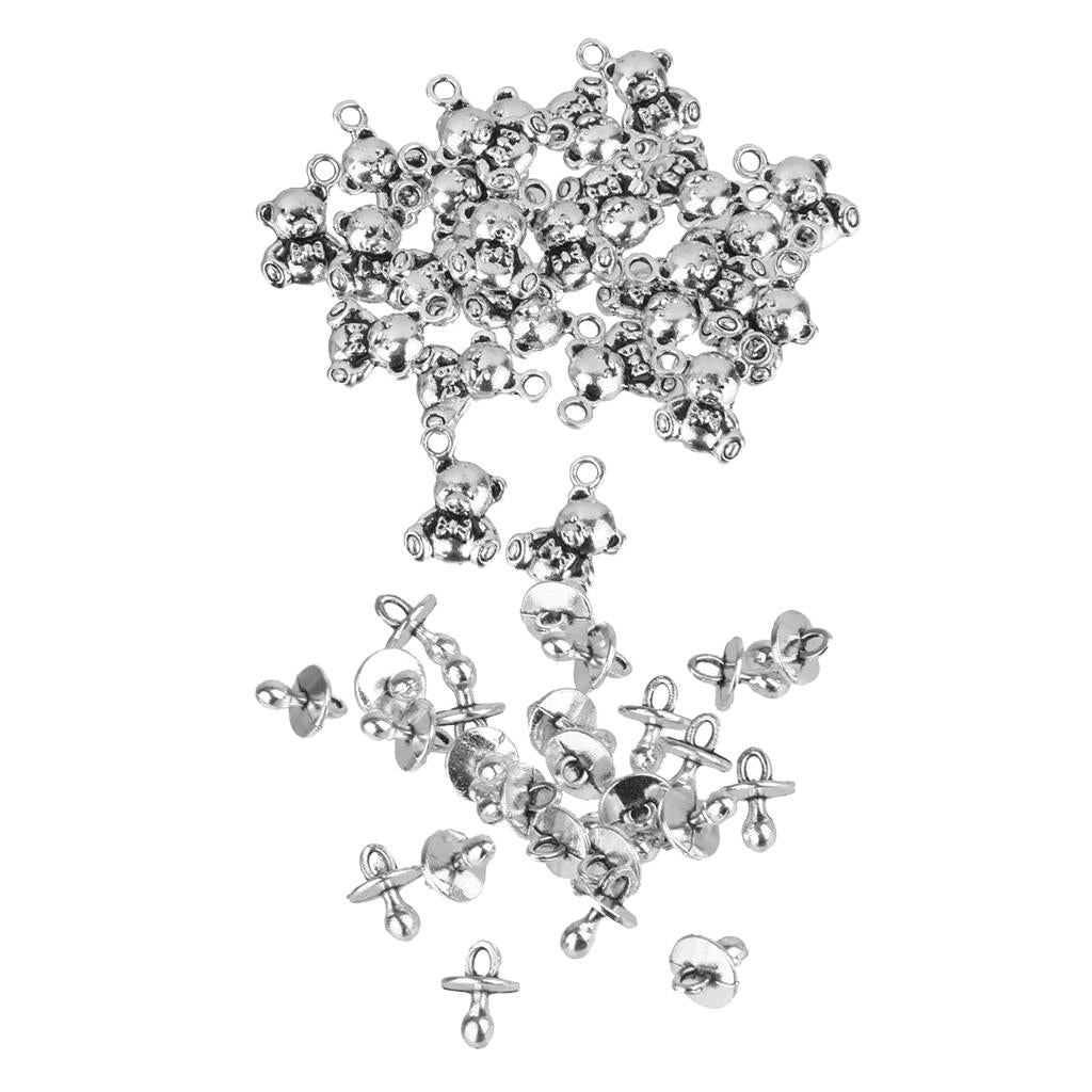 50 Pieces Mixed Silver Baby Pacifier Bear Charms Pendant DIY Jewelry Finding
