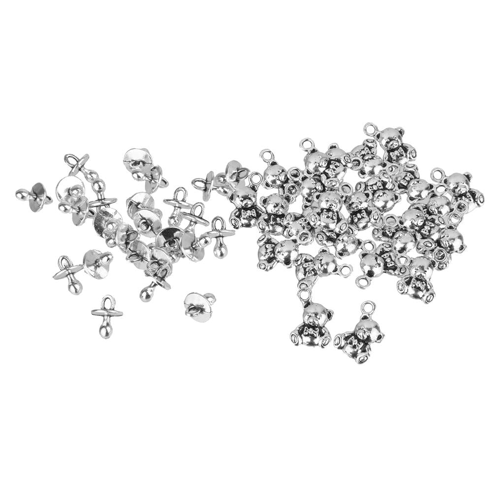 50 Pieces Mixed Silver Baby Pacifier Bear Charms Pendant DIY Jewelry Finding