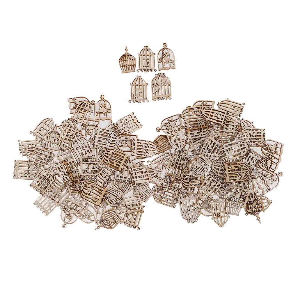 100 Pieces Mixed Wooden Birdcase Wood Embellishment Craft for Decoration