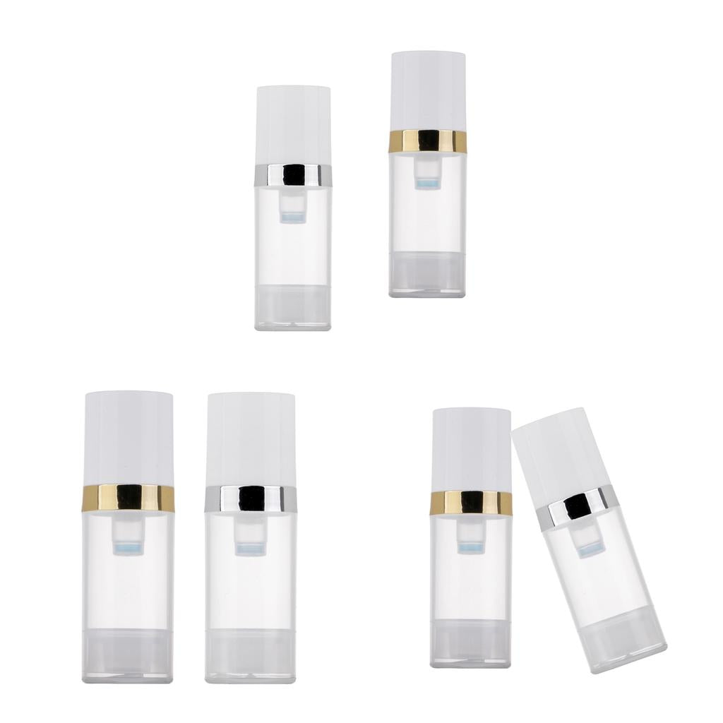 6x 10ml Clear Vacuum Press Pump Bottle Cosmetic Lotions Container Refillable