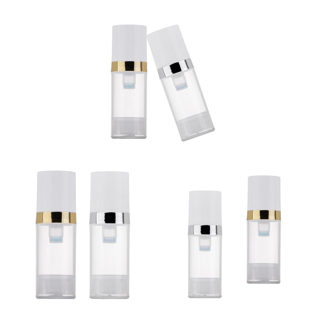 6x 10ml Clear Vacuum Press Pump Bottle Cosmetic Lotions Container Refillable
