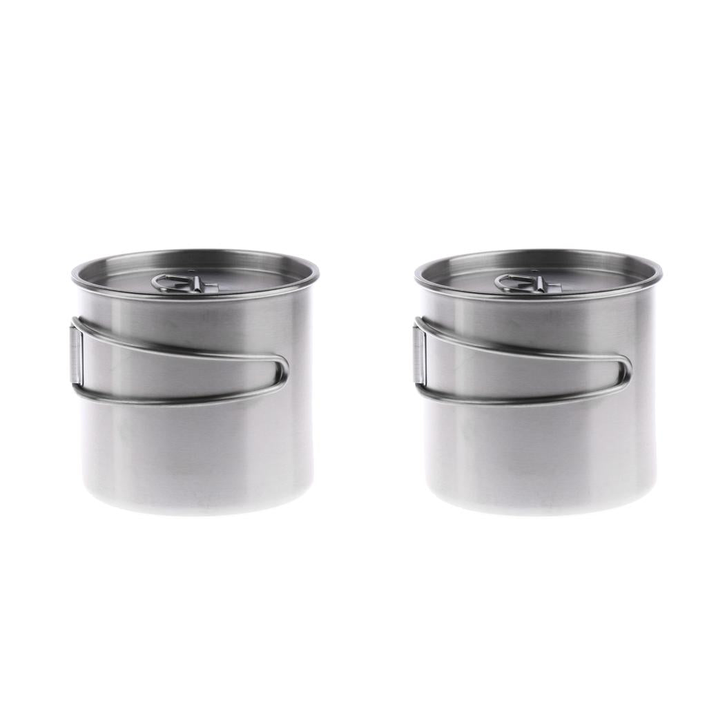 2x 500ml Outdoor Camping Cup Pot Bowl Backpacking Travel Cup Stainless Steel