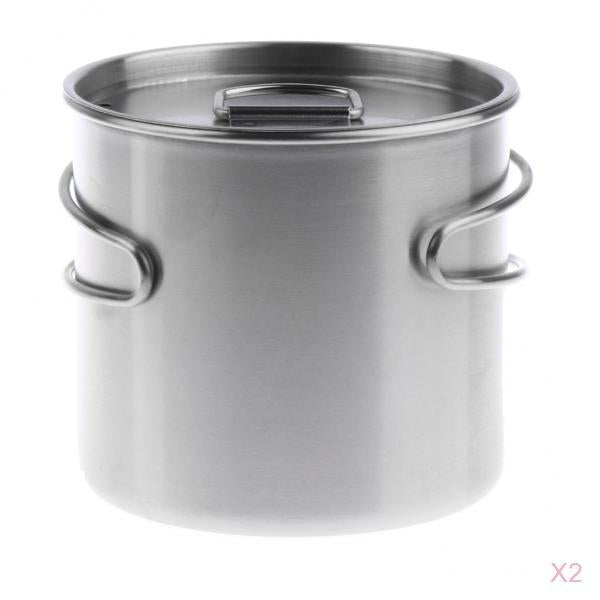 2x 500ml Outdoor Camping Cup Pot Bowl Backpacking Travel Cup Stainless Steel