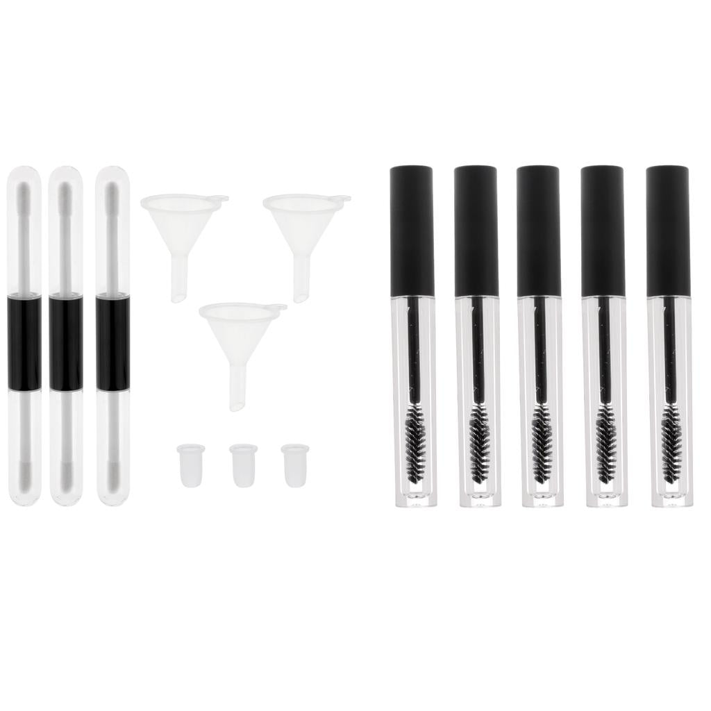 3Pcs 4ml Dual-end Empty Lip Gloss Tube+5Pcs Mascara Vials Wands Bottle 5ml
