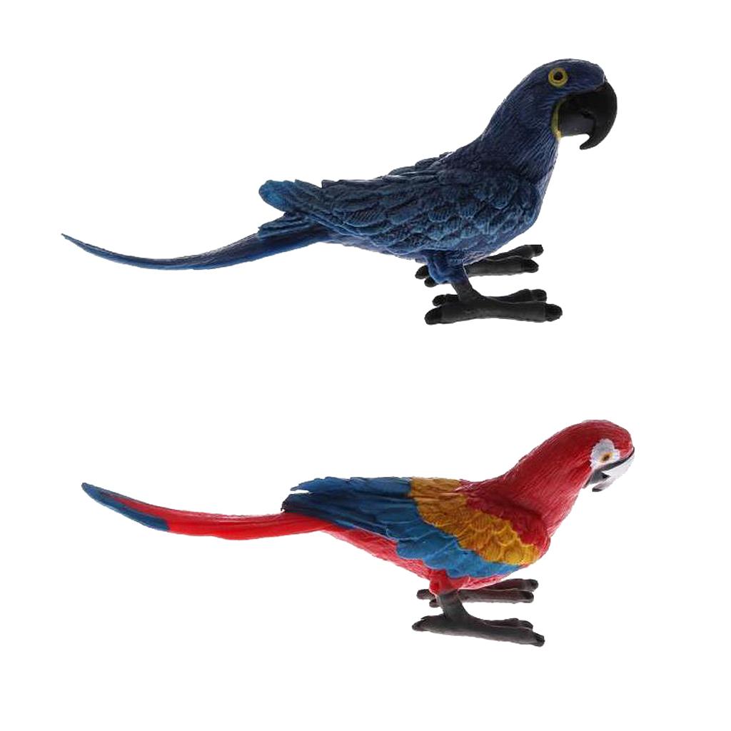 2pcs Simulation Animal Model Figure Toys Figurine Home Decor Red Parrot