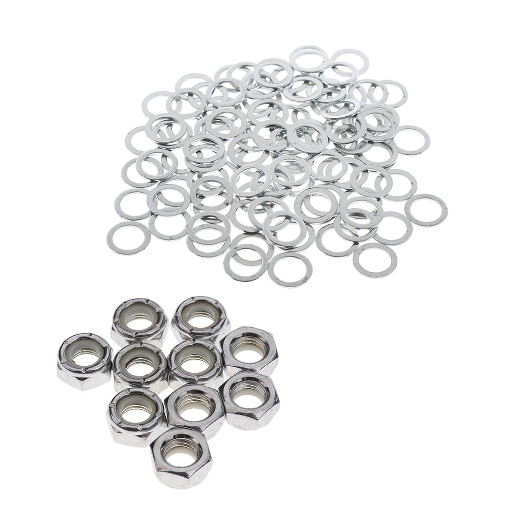 10 Pieces Skateboard Wheel Axle Mounting Screw Nuts + 100 Pieces Washers