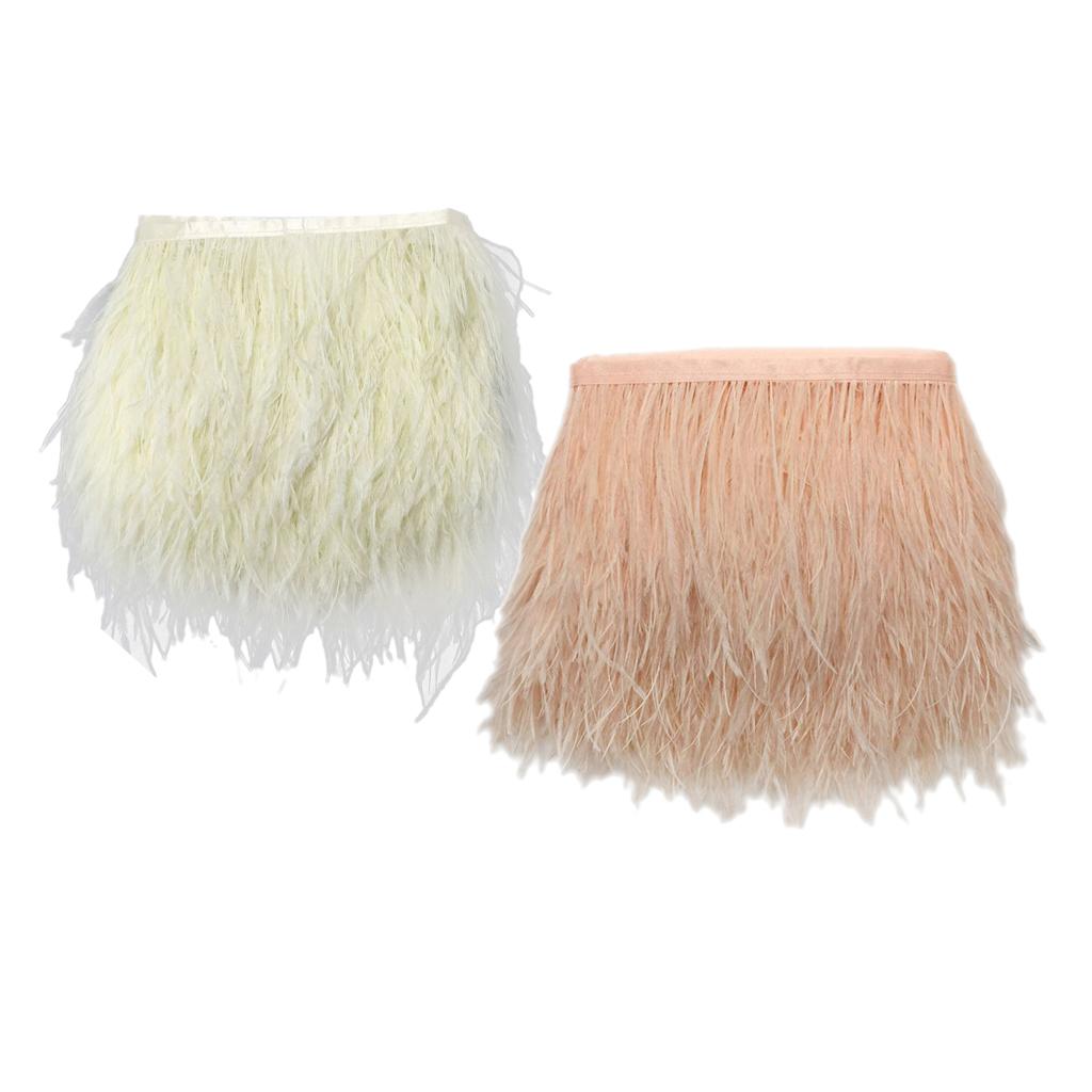 2 Pieces 1 Yard Dyed Ostrich Feather Fringe Trim Light Yellow Champagne