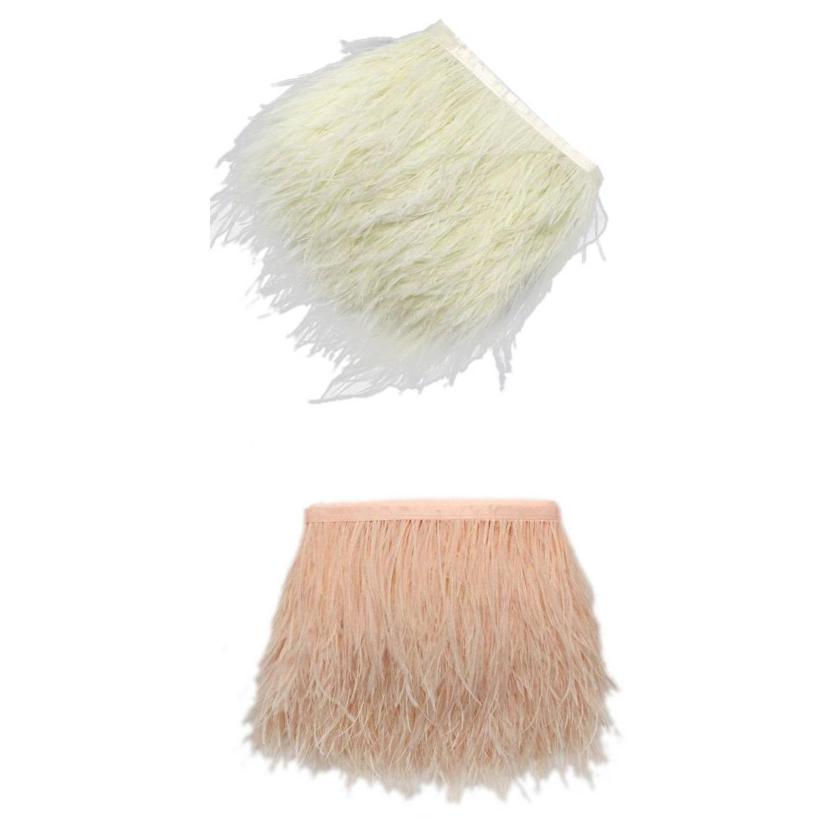 2 Pieces 1 Yard Dyed Ostrich Feather Fringe Trim Light Yellow Champagne