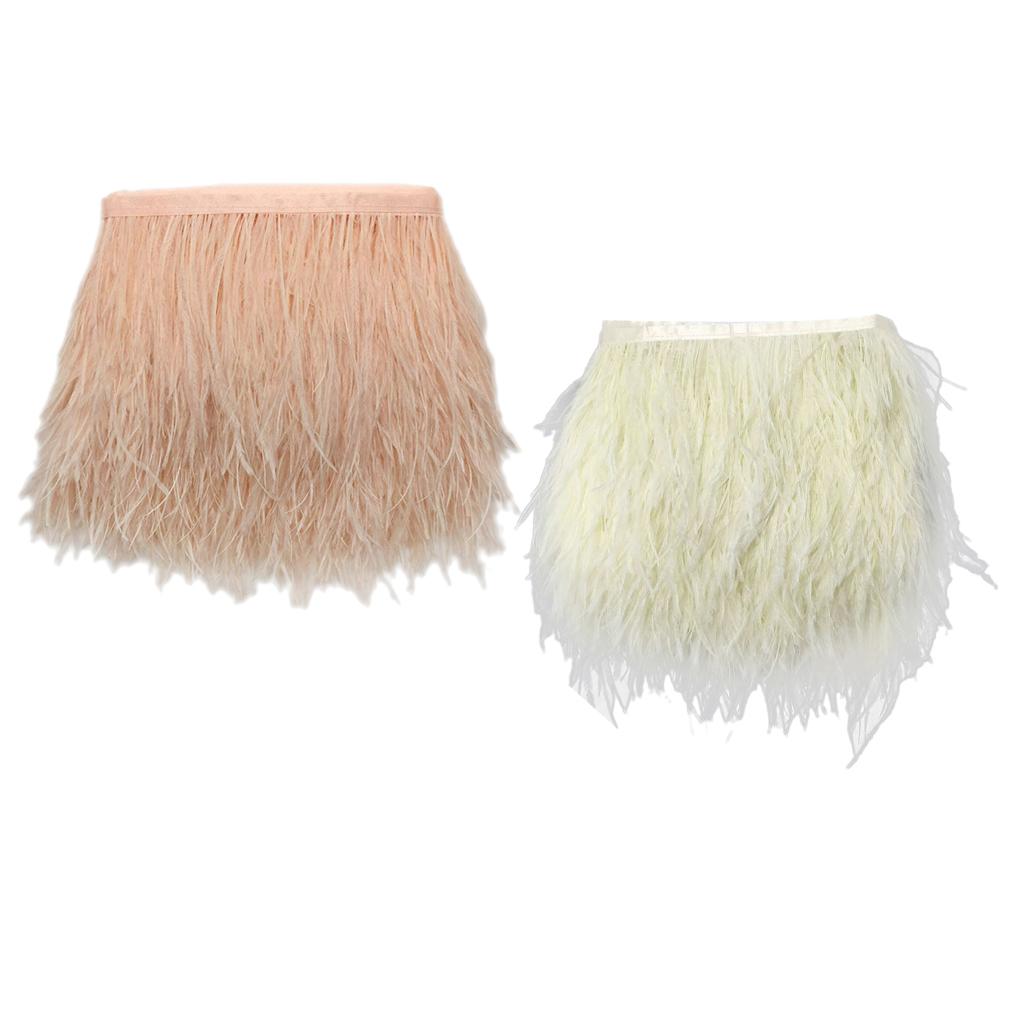 2 Pieces 1 Yard Dyed Ostrich Feather Fringe Trim Light Yellow Champagne