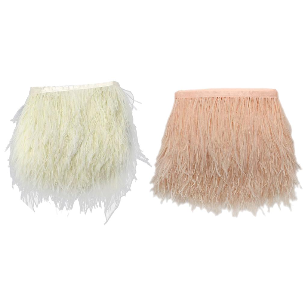 2 Pieces 1 Yard Dyed Ostrich Feather Fringe Trim Light Yellow Champagne