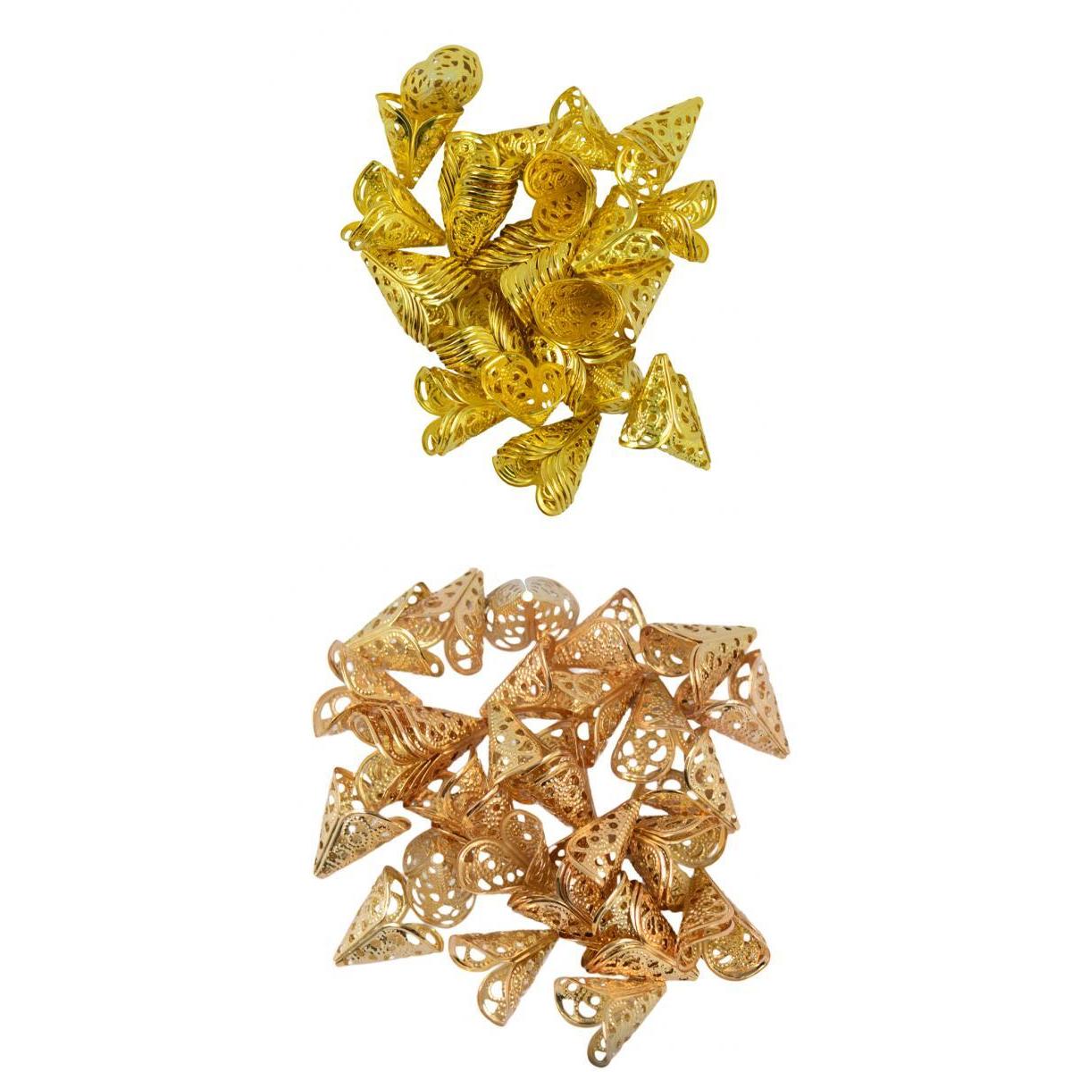 100 Pieces 16mm Filigree Cone Flower Beads Cap for Jewelry Making Gold