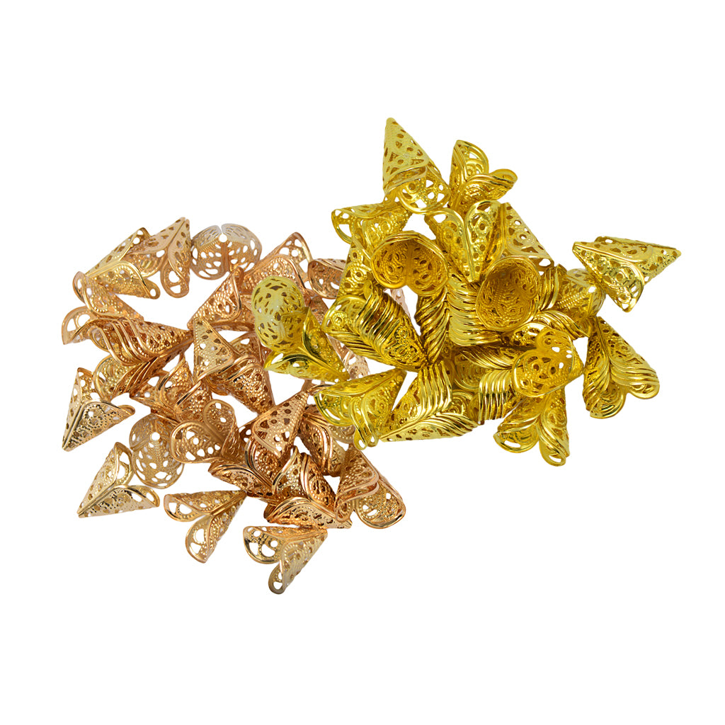 100 Pieces 16mm Filigree Cone Flower Beads Cap for Jewelry Making Gold