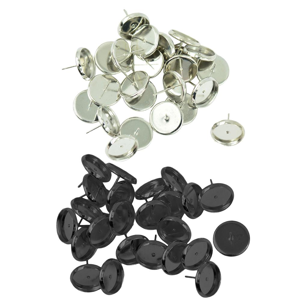 48 Pieces Round Earrings Ear Stud Blank Bezel Setting Base For 12mm Cabochon