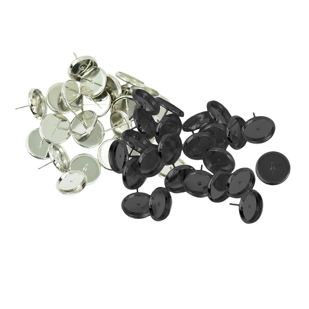 48 Pieces Round Earrings Ear Stud Blank Bezel Setting Base For 12mm Cabochon