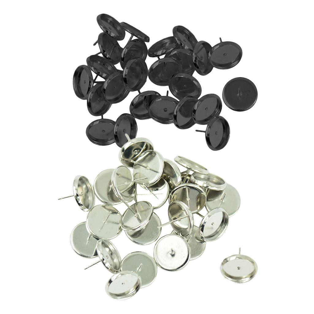 48 Pieces Round Earrings Ear Stud Blank Bezel Setting Base For 12mm Cabochon