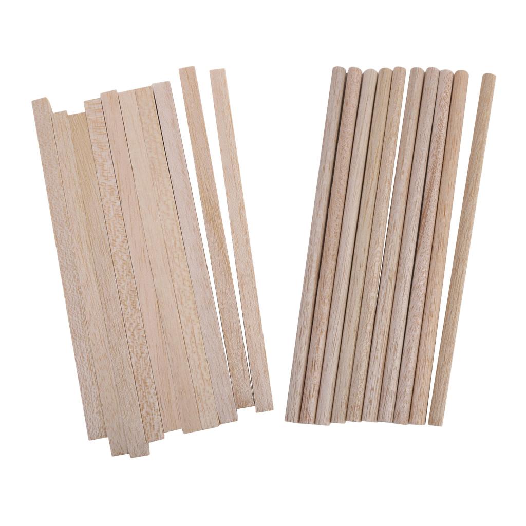 20 Pieces Natural Square Round Wood Sticks Rod DIY Craft Hobbies