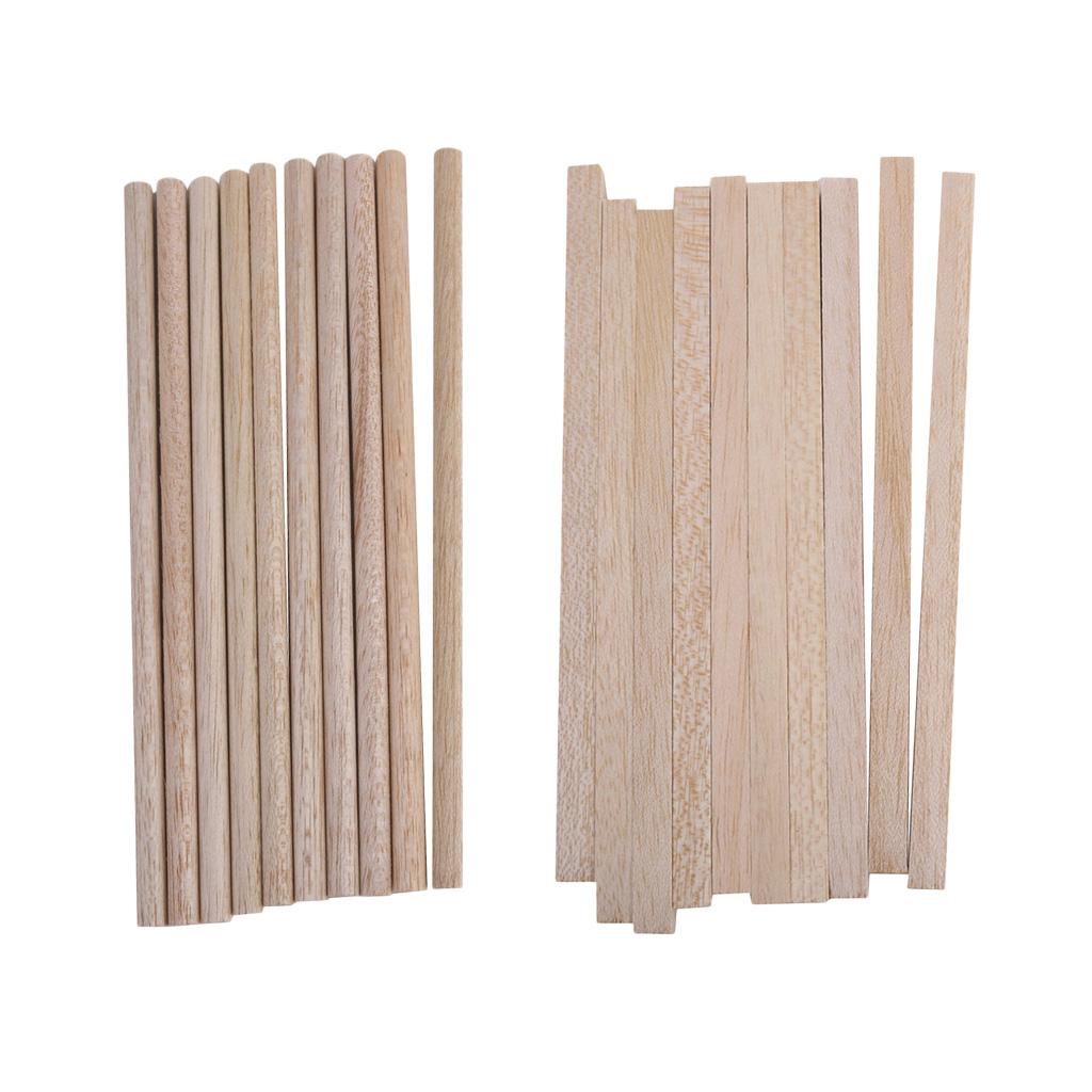 20 Pieces Natural Square Round Wood Sticks Rod DIY Craft Hobbies