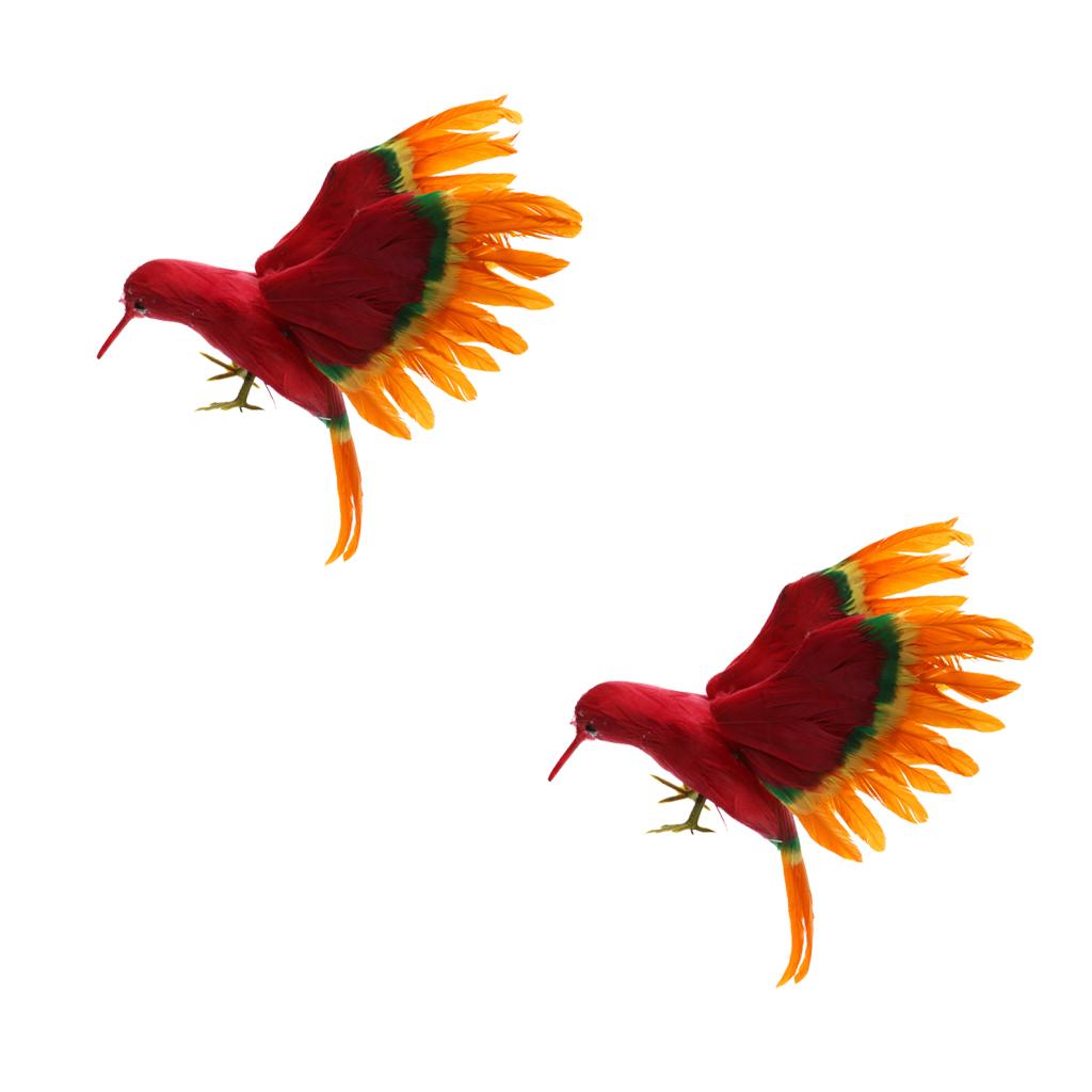 2pcs Simulation Feathered Flying Birds Taxidermy Home Garden Decor Ornament