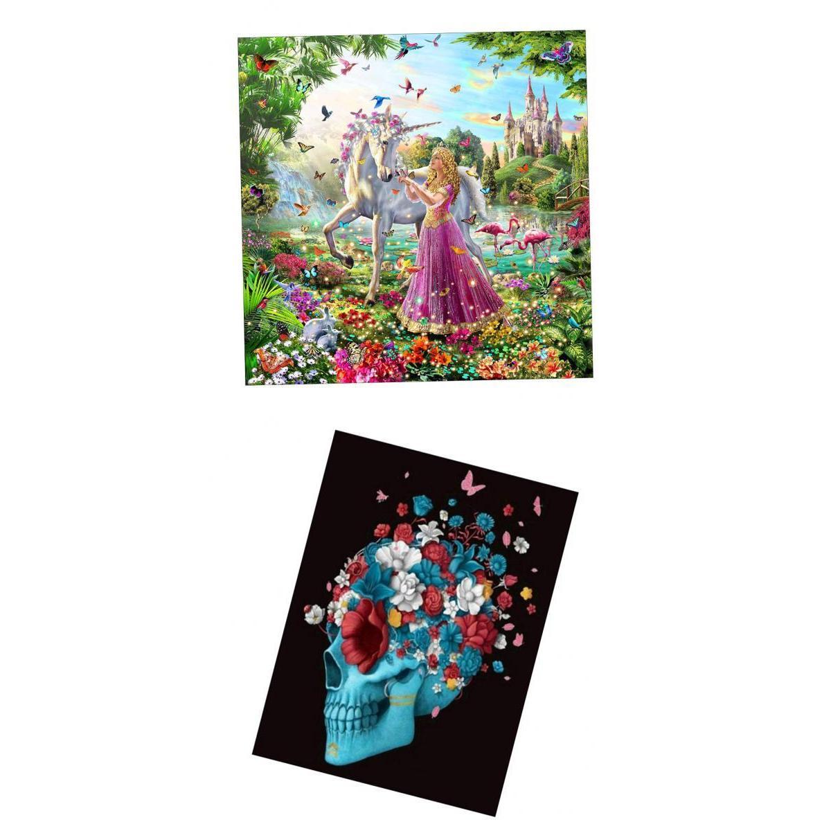 2Pcs 5D DIY Diamond Painting Embroidery Skull Flower Beauty Cross Stitch Kit