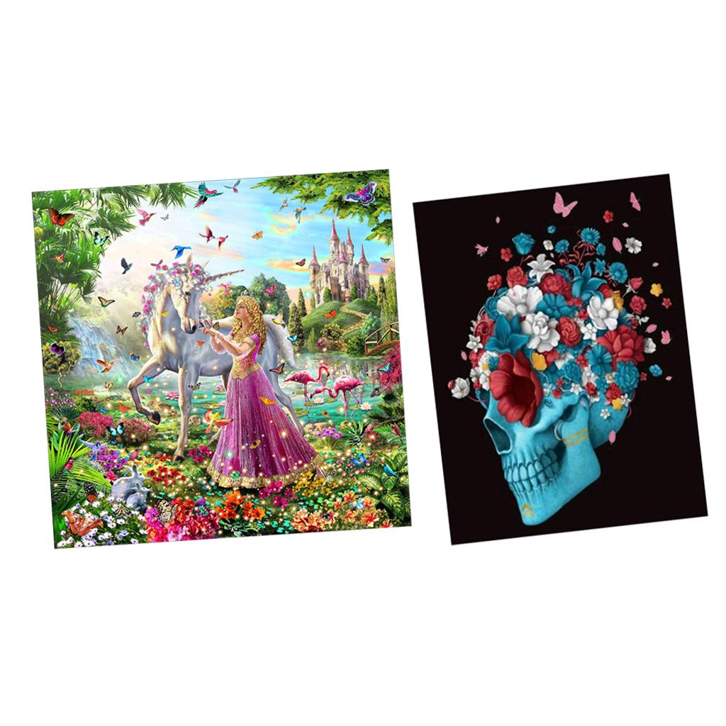 2Pcs 5D DIY Diamond Painting Embroidery Skull Flower Beauty Cross Stitch Kit