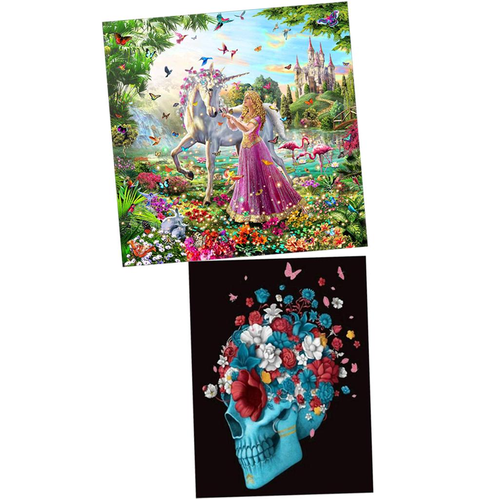 2Pcs 5D DIY Diamond Painting Embroidery Skull Flower Beauty Cross Stitch Kit