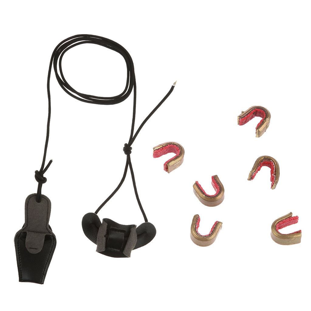 6 Pieces Bow String Nocks Set + 2m Recurve Bow Stringer for Archery Hunting