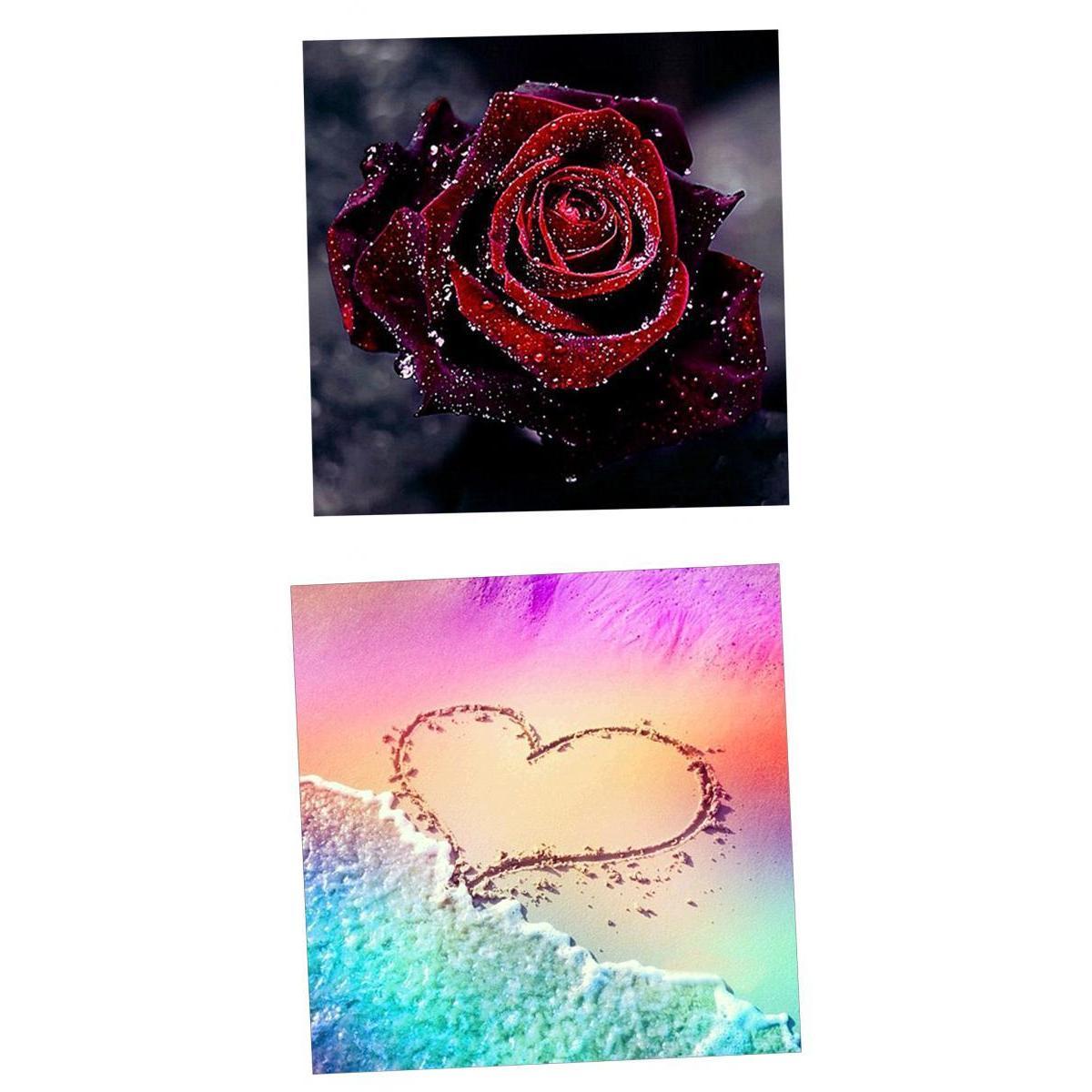 2Pc 5D Diamond Painting DIY Embroidery Rose Flower Love Beach Cross Stitch