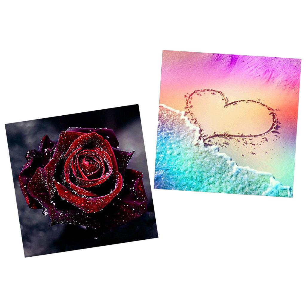 2Pc 5D Diamond Painting DIY Embroidery Rose Flower Love Beach Cross Stitch