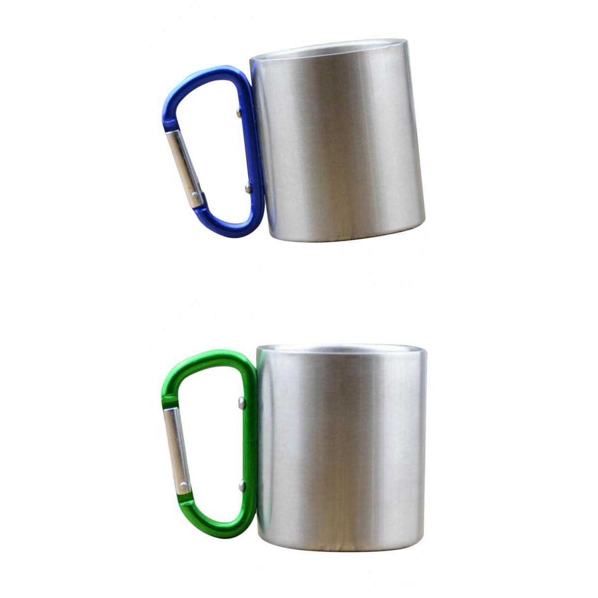 Carabiner Cups Camping Mug Outdoor Metal Hiking Climbing 300ml Green&Blue