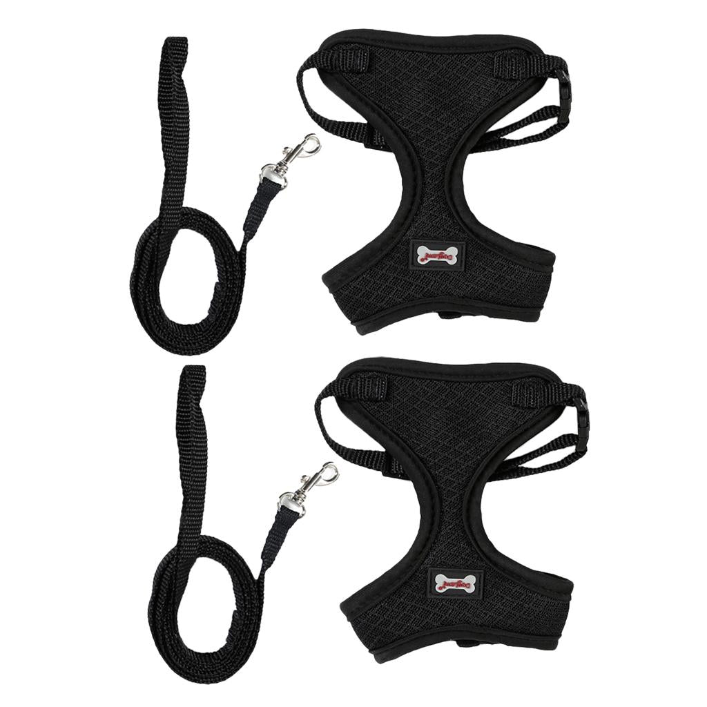 2Pcs Mesh Pet Cat Adjustable Harness Walking Lead Leash Chest Strap Black