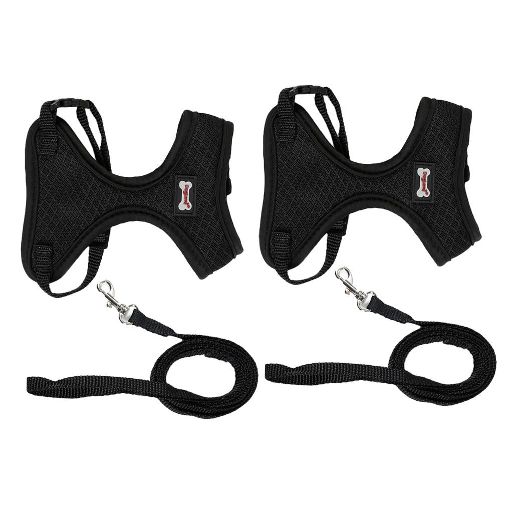 2Pcs Mesh Pet Cat Adjustable Harness Walking Lead Leash Chest Strap Black