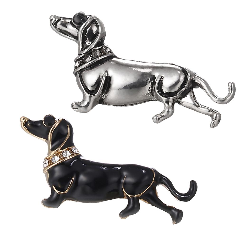 2pieces Womens Men Jewelry Rhinestone Dog Animal Brooch Corsage Collar Pin