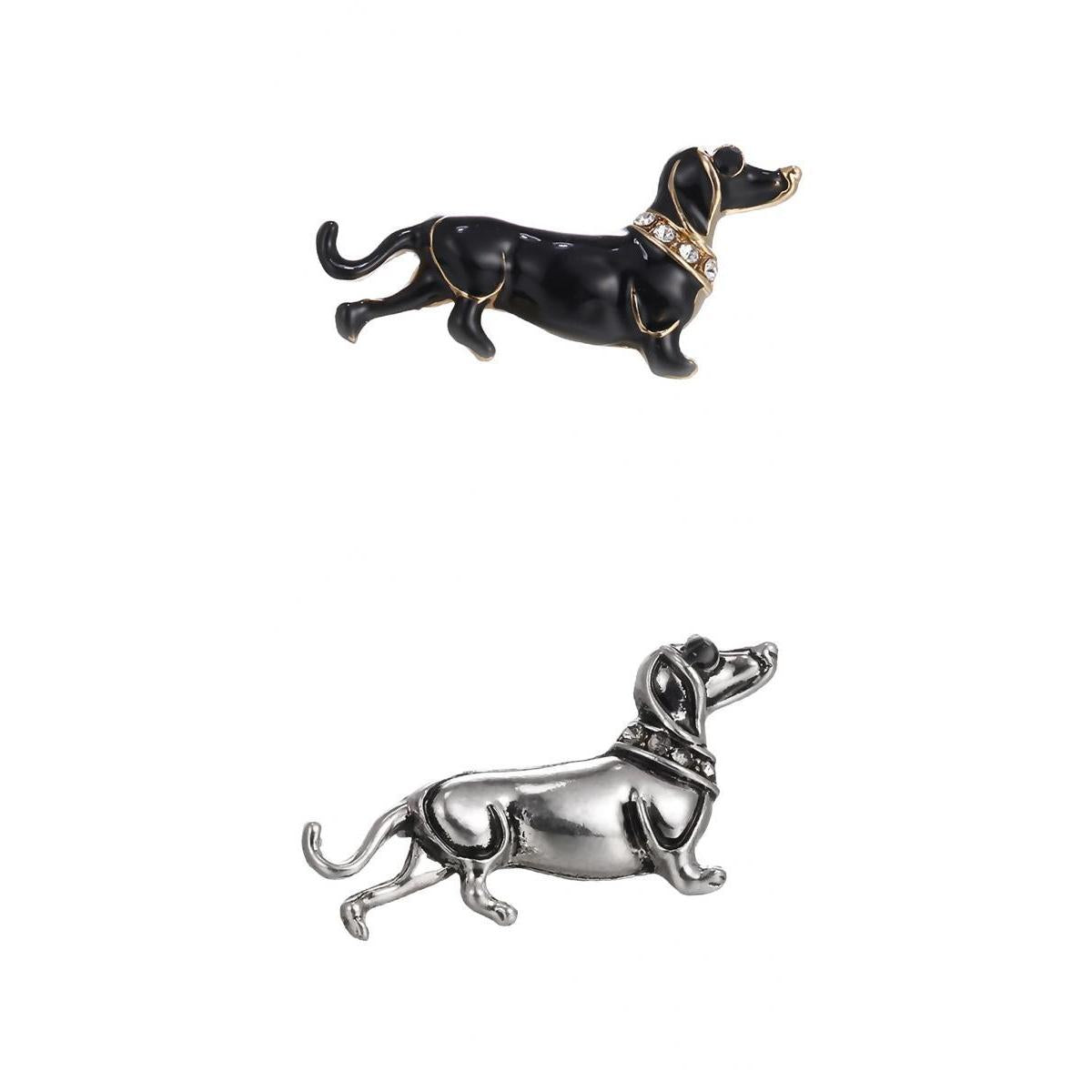 2pieces Womens Men Jewelry Rhinestone Dog Animal Brooch Corsage Collar Pin