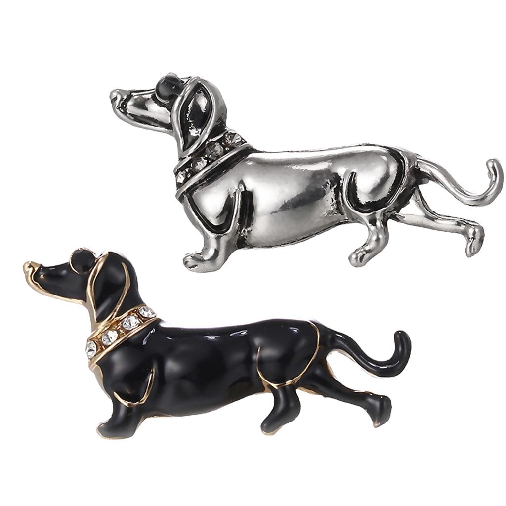 2pieces Womens Men Jewelry Rhinestone Dog Animal Brooch Corsage Collar Pin