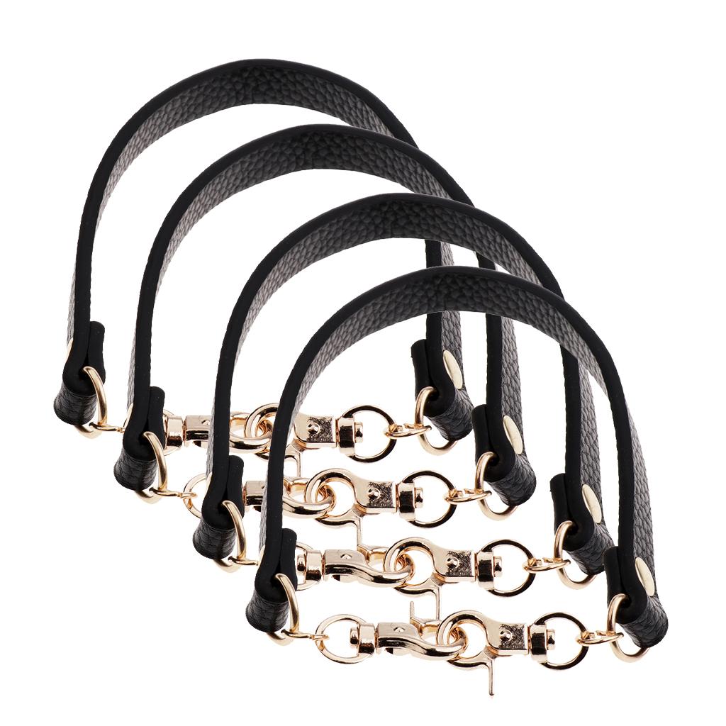 4Pieces PU Leather Short Handbag Bag Strap Replacement Purse Handle Black