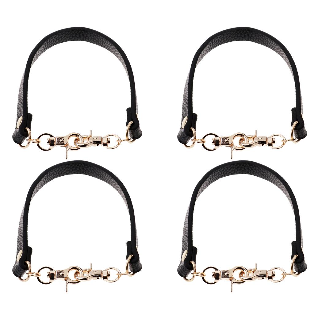 4Pieces PU Leather Short Handbag Bag Strap Replacement Purse Handle Black