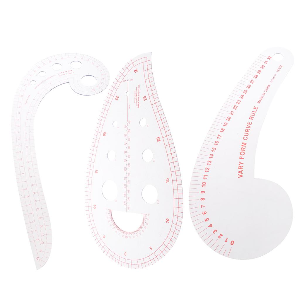 3Pcs Hard Plastic Comma Shaped French Curve Ruler by Garment Sewing Supplies