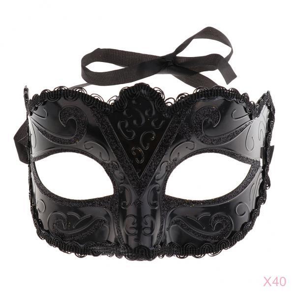 40 Pieces Women Mens Masquerade Ball Mask Venetian Party Eye Mask Black