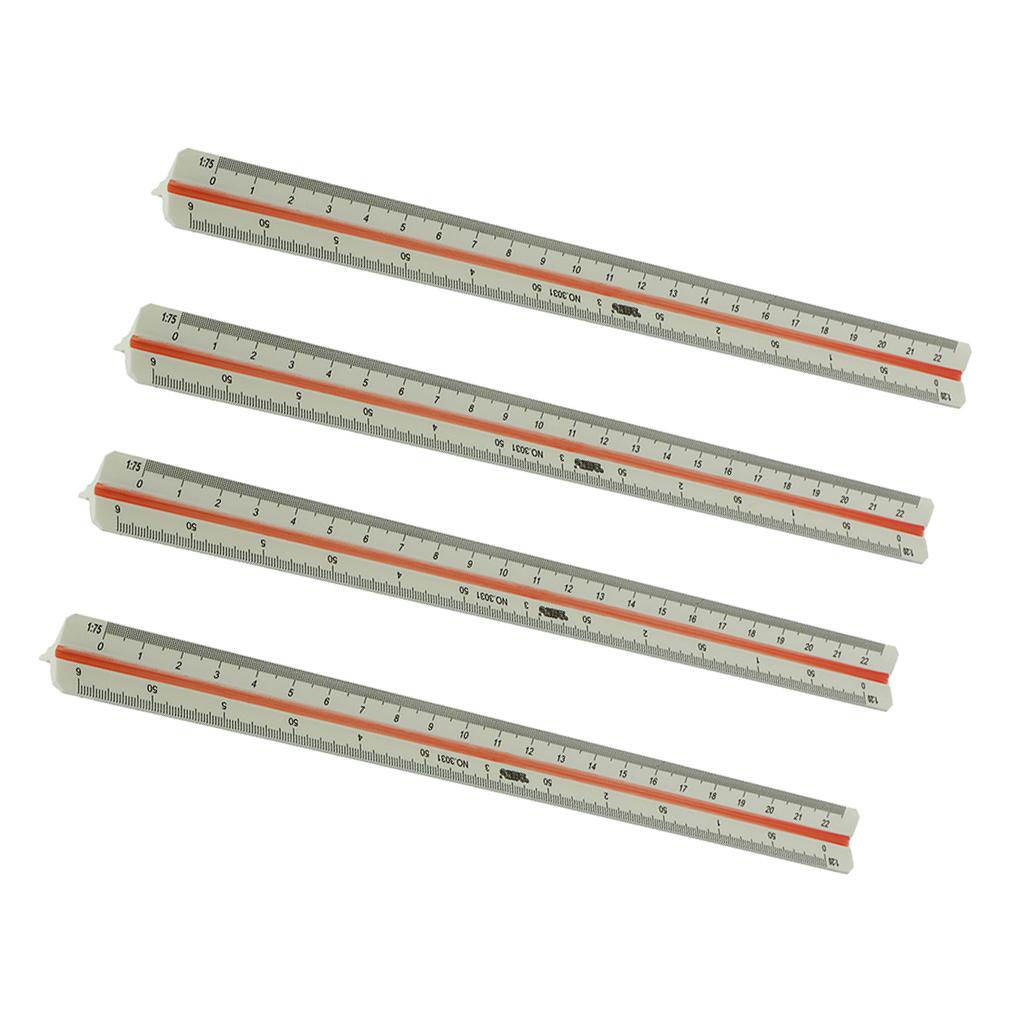 4 Pieces 300mm Metric Triangular Scale Ruler Solid Plastic Measuring Tool