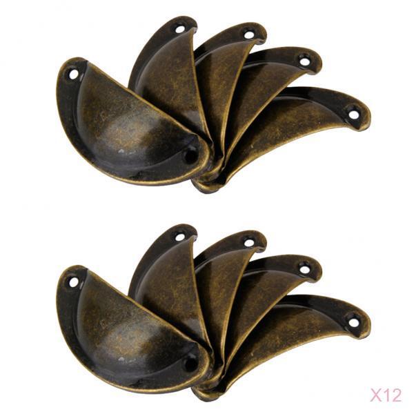 120Pcs Antique Bronze Door Cabinet Knob Drawer Shell Brass Pull Handle Cup