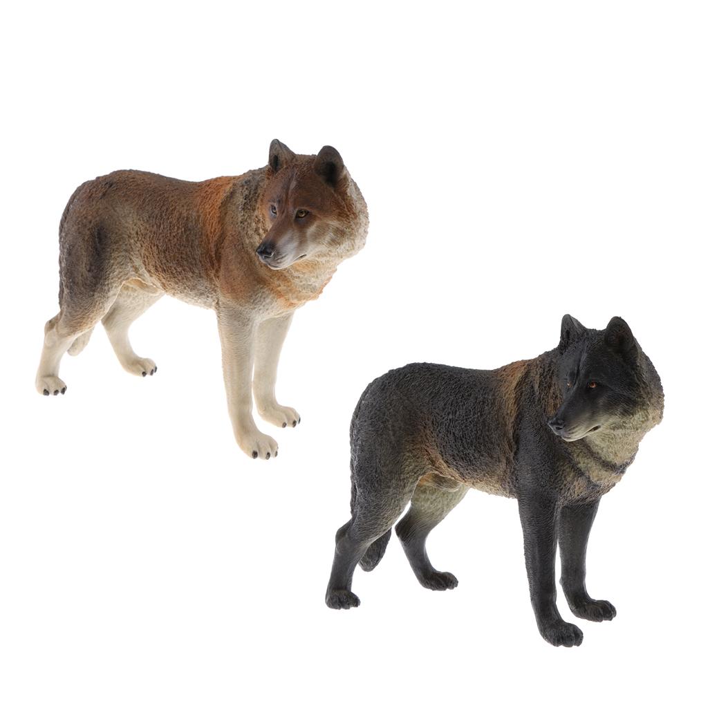 2 Pieces Lifelike Wolf Animal Model Figure Figurine Science Nature Toy