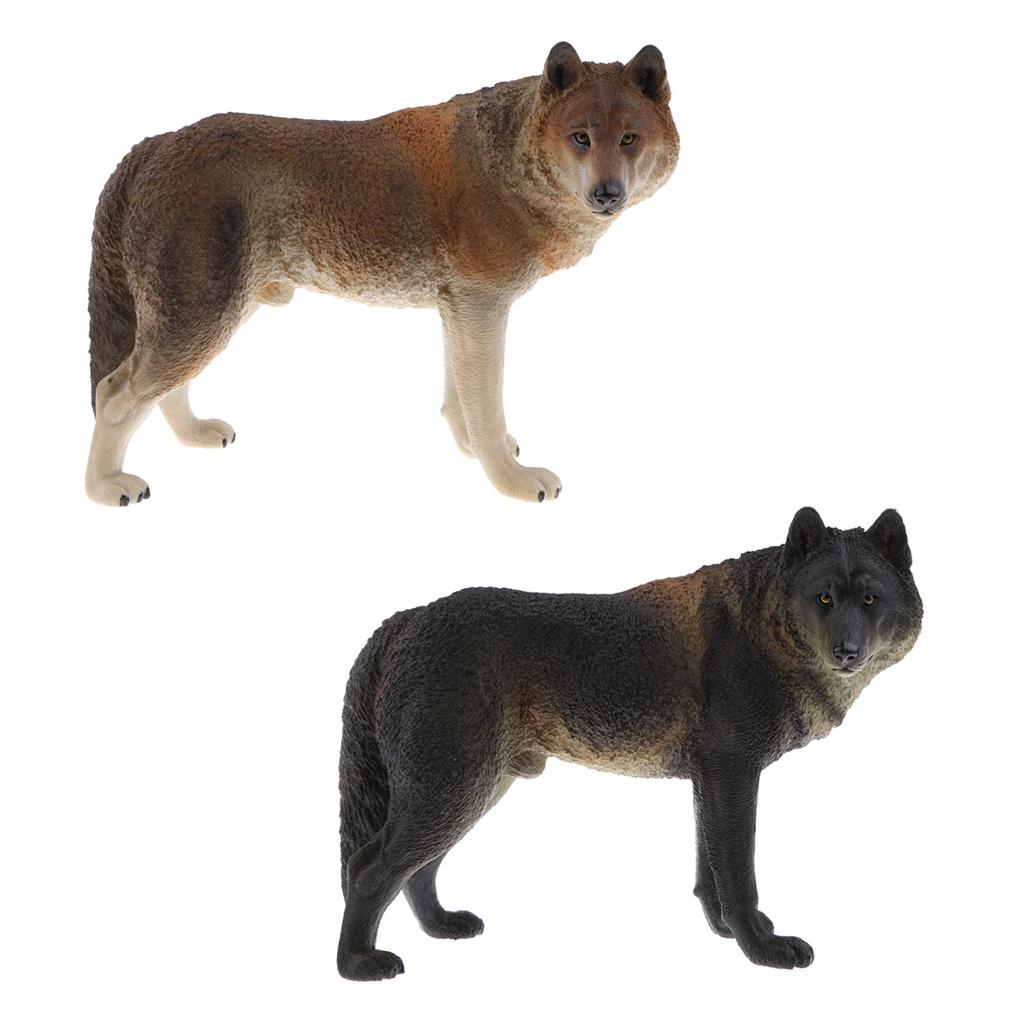 2 Pieces Lifelike Wolf Animal Model Figure Figurine Science Nature Toy
