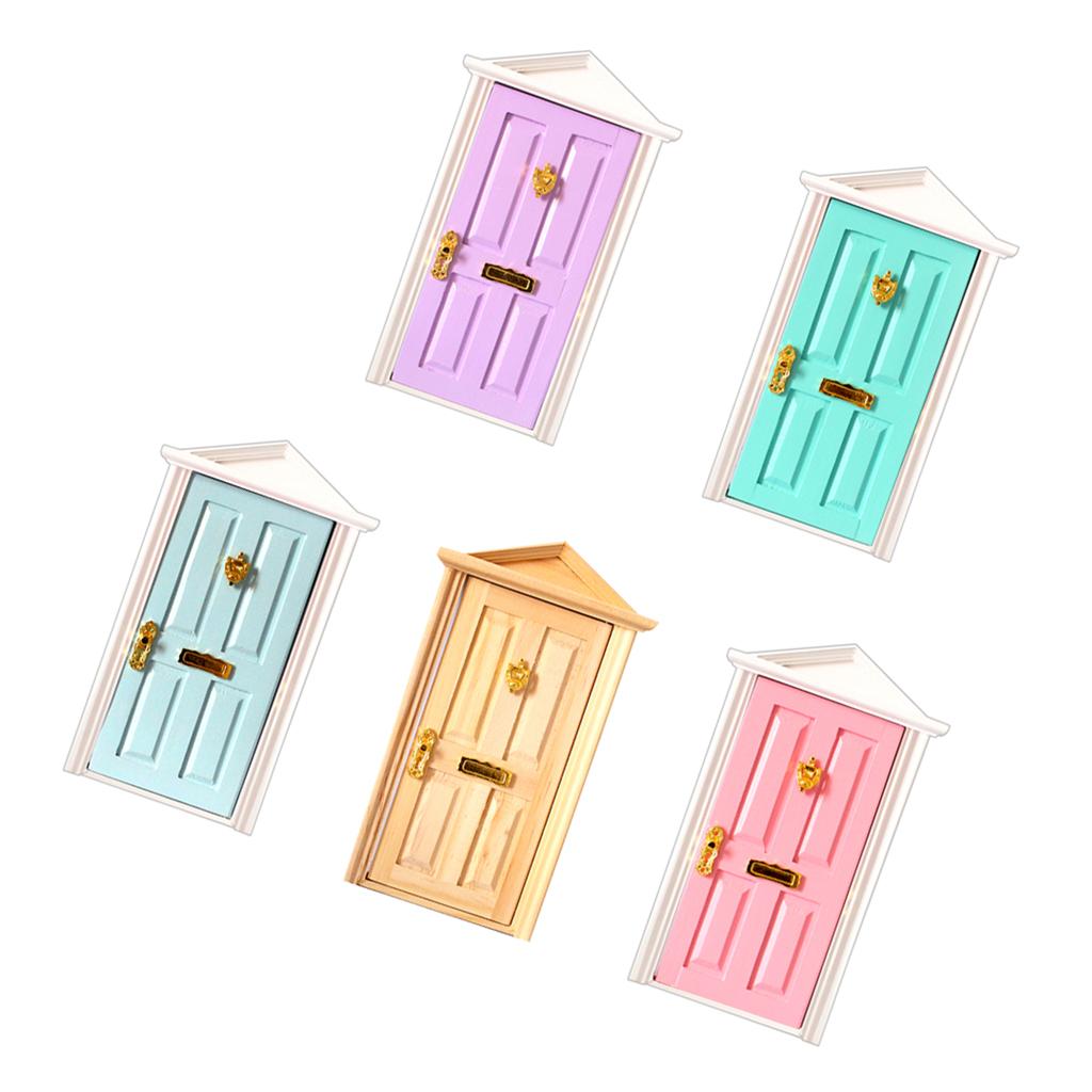 5Pcs 1/12 Dolls House Miniature Wooden Steepletop Door with Hardware