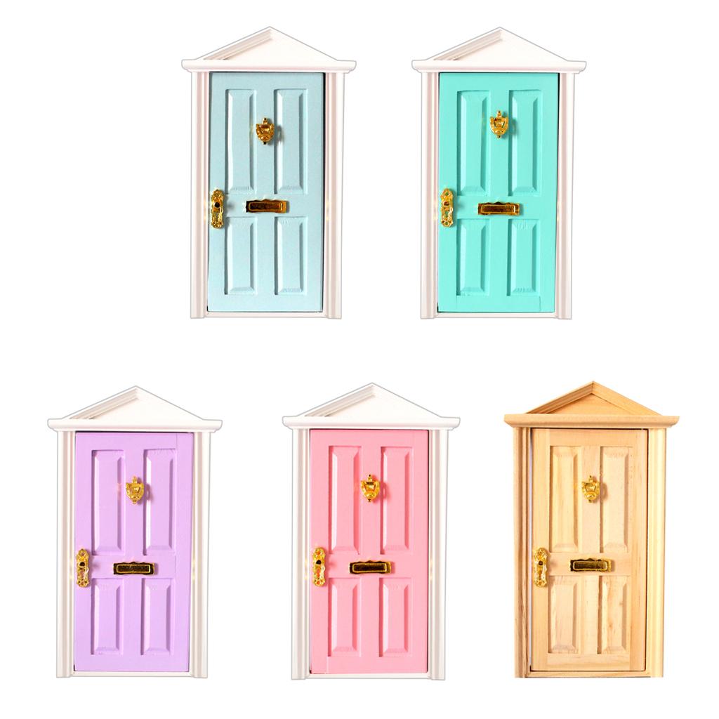 5Pcs 1/12 Dolls House Miniature Wooden Steepletop Door with Hardware