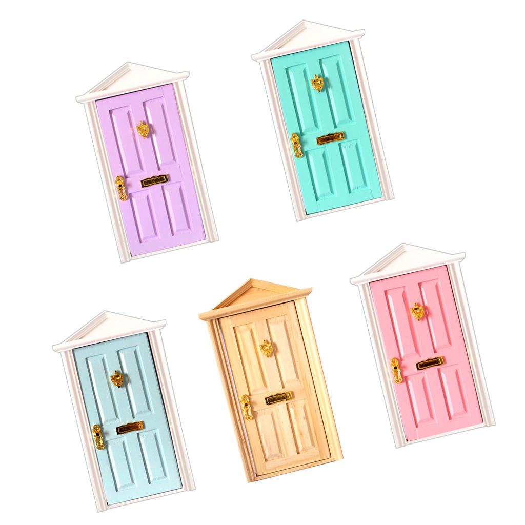 5Pcs 1/12 Dolls House Miniature Wooden Steepletop Door with Hardware