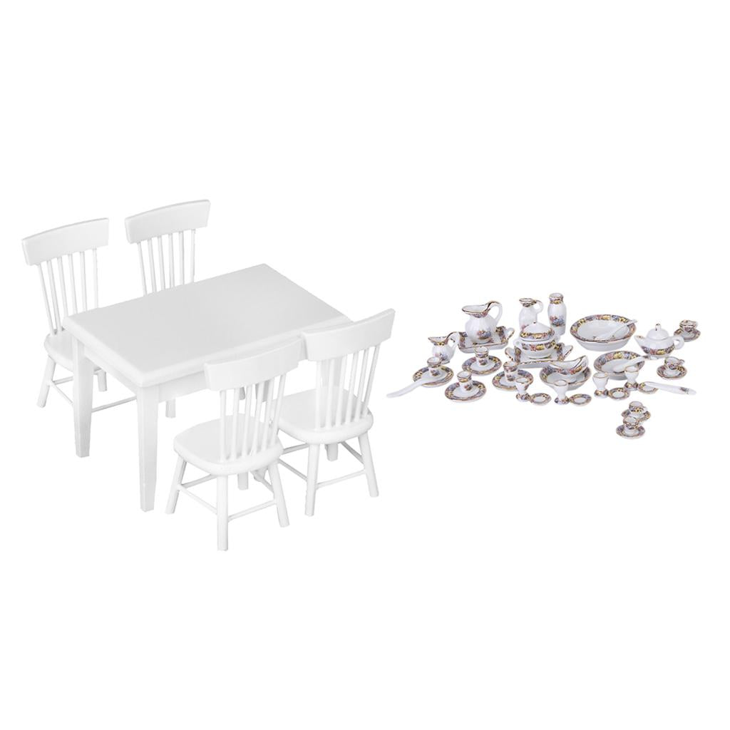 1:12 Dollhouse Miniature 40 pcs Dollhouse Tableware & 5pcs Dining Furniture