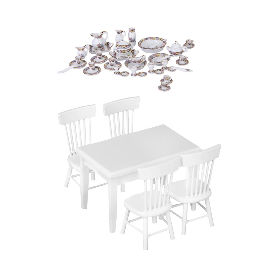 1:12 Dollhouse Miniature 40 pcs Dollhouse Tableware & 5pcs Dining Furniture
