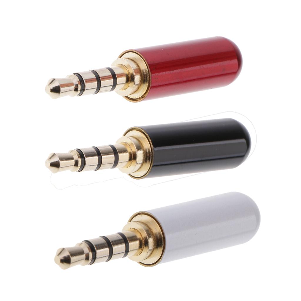 3 Pieces 3.5mm 1/8 TRRS 4 Pole Male Plug A/V Solder Connector "