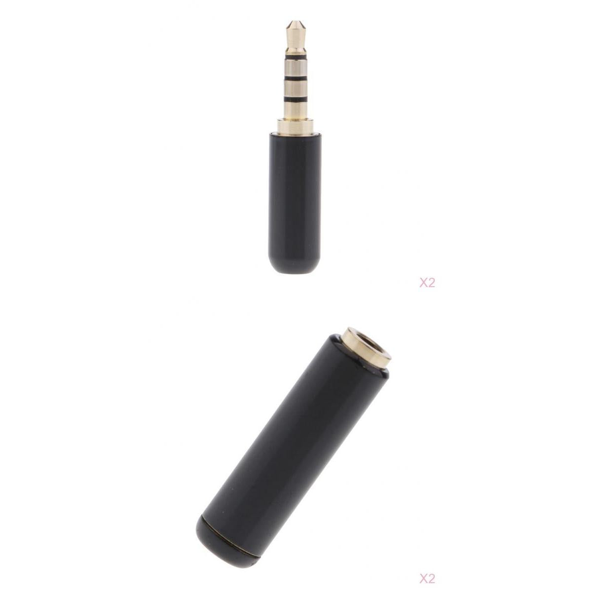 2pieces 3.5mm 1/8 TRRS 4 Pole Male +Female Plug A/V Solder Connector Black"