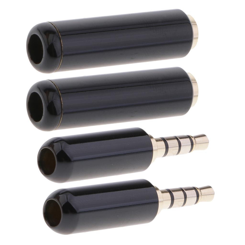 2pieces 3.5mm 1/8 TRRS 4 Pole Male +Female Plug A/V Solder Connector Black"